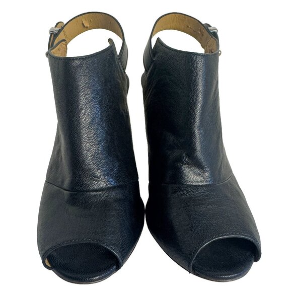 COACH Lindsay Safari Black Calf Leather Wedge Peep Toe Sandal Size 7 - Picture 5 of 12